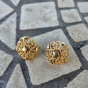 Vintage Avon Gold Tone Scroll Design Clip On Earrings, 80s Style